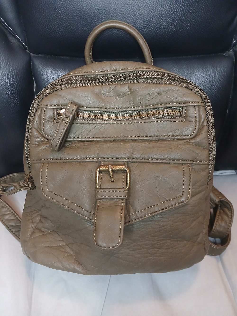 Bueno Olive Green Faux Leather Mini Backpack